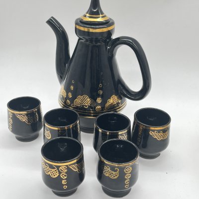купить Чайник и 6 пиал для распития горячих напитков, керамика, крытье, золочение, роспись, СССР, 1970-1990 гг.