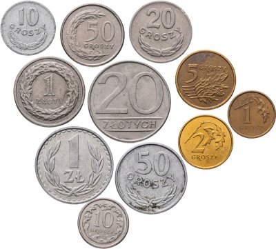 купить Польша набор из 11 монет 1, 2, 5, 10, 20, 50 грошей, 1, 20 злотых 1949-2014