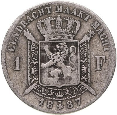 купить Бельгия 1 франк (franc) Надпись на голландском - 'DER BELGEN' 1867-1887
