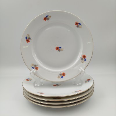 купить Набор десертных тарелок с цветочным декором на 5 персон, фарфор, деколь, золочение, Bavaria Porzellan, Германия, 1950-1980 гг.