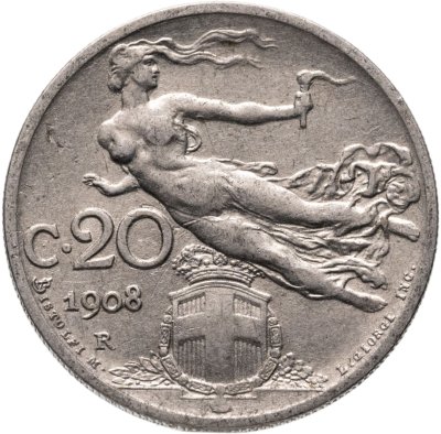 купить Италия 20 чентезимо (centesimi) 1908