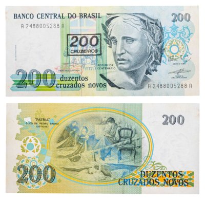 купить Бразилия 200 крузейро 1990 (Pick 225b) (Надпечатка 200 крузейро)