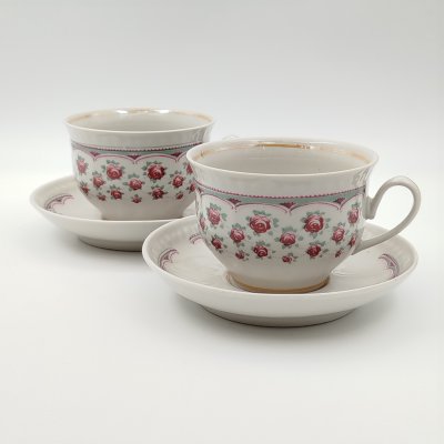 купить Набор из 2-х чайных пар, украшенных цветочным декором, фарфор, деколь, Тернопольский фарфоровый завод, СССР, 1975-1991 гг.