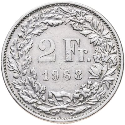 купить Швейцария 2 франка (francs) 1968