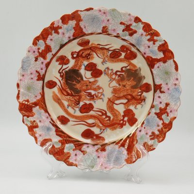 купить Тарелка с изображением драконов, фарфор, роспись, деколь, золочение, Япония, 1900-1930 гг.