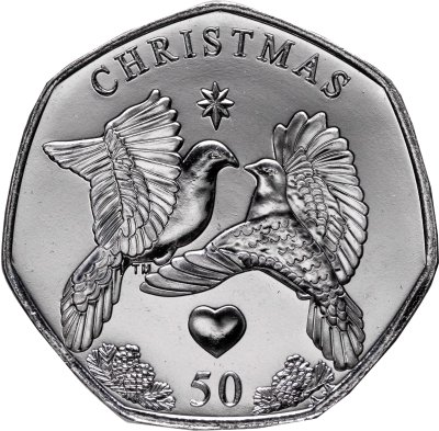 купить Остров Мэн 50 пенсов 2025 "Рождество — две горлицы"