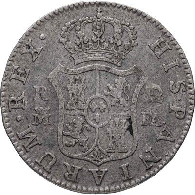 купить Испания 2 реала 1800 Король Карл IV, знак монетного двора "M" и "FA" - Мадрид