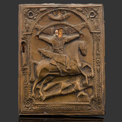 купить Икона "Архангел Михаил - грозных сил воевода", дерево, темпера, латунь, Российская империя, 1850-1880 гг.