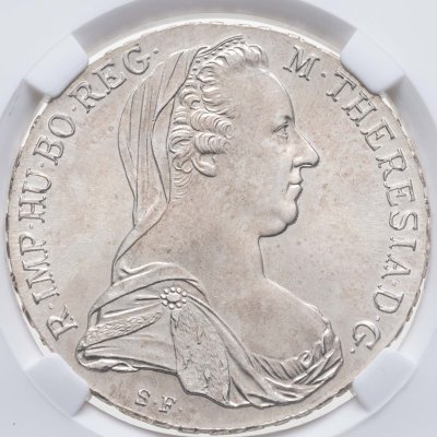 купить Австрия 1 талер (thaler) 1780 талер Марии Терезии (Рестрайк) в слабе ННР MS65