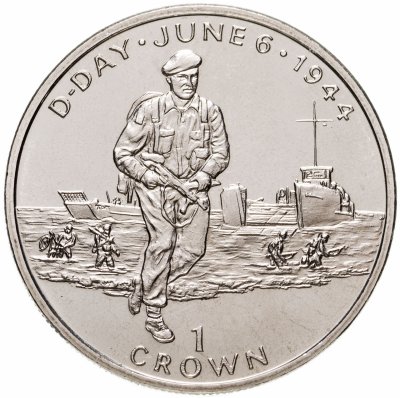 купить Остров Мэн 1 крона (crown) 1994 "50 лет высадке в Нормандии 6 июня. Британские солдаты на берегу"