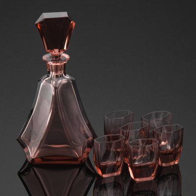 купить Набор для крепких напитков в стиле Ар-Деко на 6 персон, цветное стекло, Чехословакия, 1950-1960 гг.