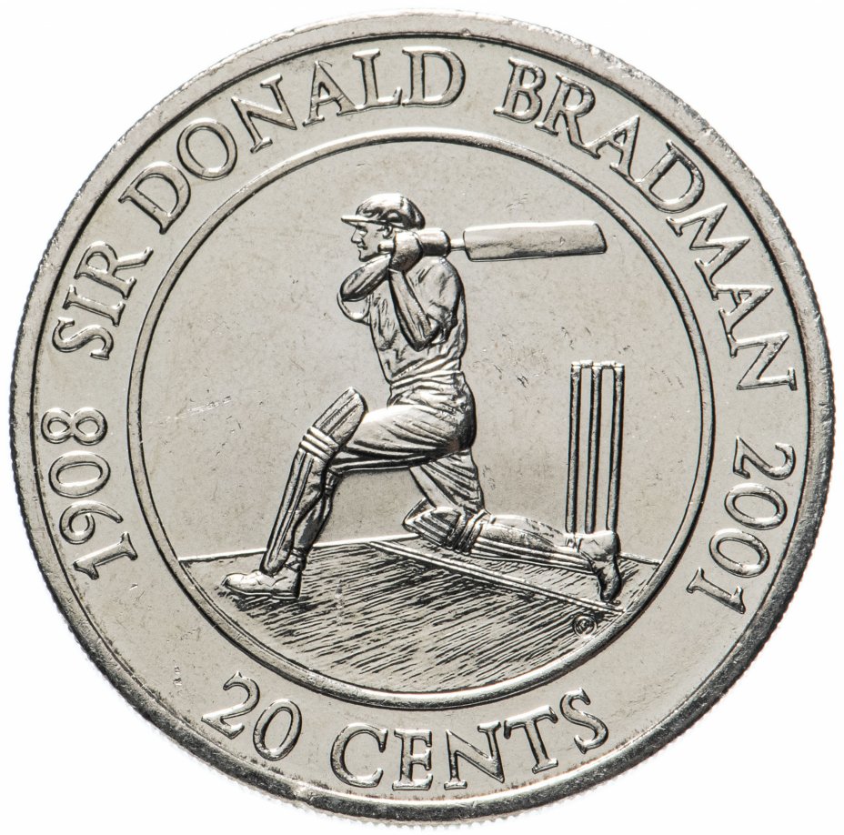 купить Австралия 20 центов (cents) 2001 Жизнь сэра Дональда Брэдмана 1908-2001