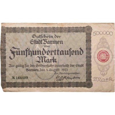 купить Германия, нотгельды, Бармен 500000 марок 1923