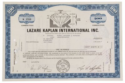 купить Акция США LAZARE KAPLAN INTERNATIONAL INC., 1972 г.