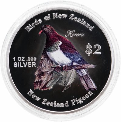 купить Острова Кука 2 доллара 2005 "Птицы Новой Зеландии - Новозеландский голубь", в футляре с сертификатом