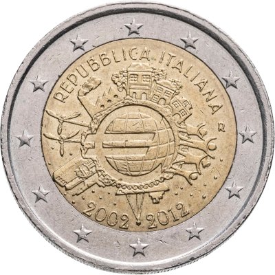 купить Италия 2 евро (euro) 2012 "10 лет евро наличными"