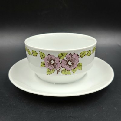 купить Соусник на подставке с цветочным декором в розово-зеленой гамме, фарфор, печать, Epiag Royal Czechoslovakia, Чехословакия, 1970-1990 гг.