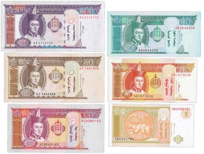 купить Монголия набор из 6 банкнот 1, 5, 10, 20, 50, 100 тугриков 2000-2008