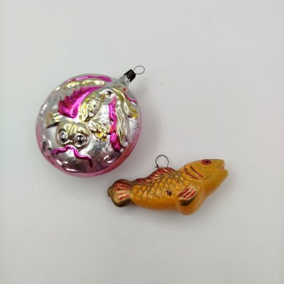 купить Набор из 2-х ёлочных игрушек "Рыбы", стекло, роспись, металл, СССР, 1950-1970 гг.
