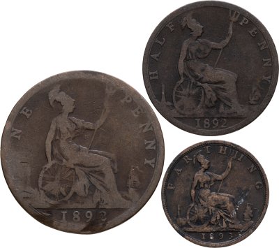 купить Великобритания набор из 1/4, 1/2 и 1 пенни 1892-1893 (Виктория)