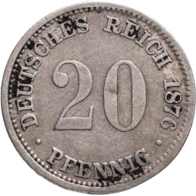 купить Германская империя 20 пфеннигов (pfennig) 1876 J знак монетного двора: "J" - Гамбург