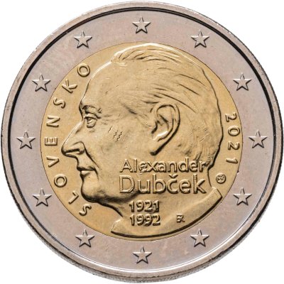 купить Словакия 2 евро 2021 100 лет со дня рождения Александра Дубчека