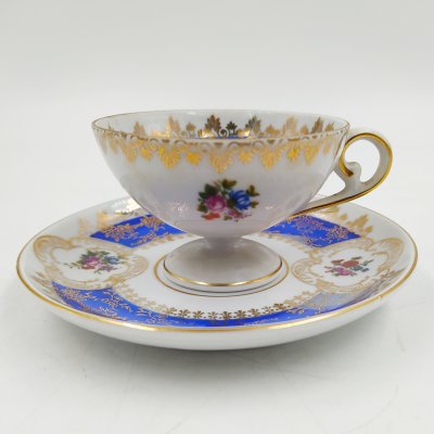 купить Пара кофейная "Мадонна" в бело-синей гамме, фарфор, крытье, деколь, золочение, Oscar Schlegelmilch, Германия, 1960-1972 гг.