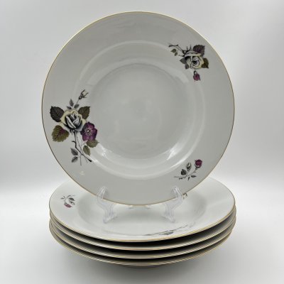купить Набор суповых (глубоких) тарелок с цветочным декором на 5 персон, фарфор, деколь, золочение, Wloclawek (Влоцлавская фаянсовая фабрика), Польша, 1970-1990 гг.