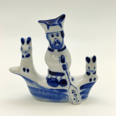 купить Статуэтка "Дед Мазай и зайцы", авт. Г. В. Денисов, Гжель, фарфор, роспись, Россия, 1990-2015 гг.