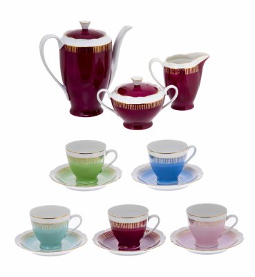 Купить Кофейный сервиз, разноцветный с золотым орнаментом фарфор, деколь, золочение, мануфактура "Cmielow", Польша,1960-1980 гг.