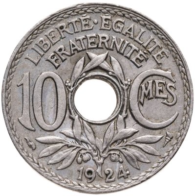 купить Франция 10 сантимов (centimes) 1924 Рог изобилия знак монетного двора: "Рог изобилия": - Париж