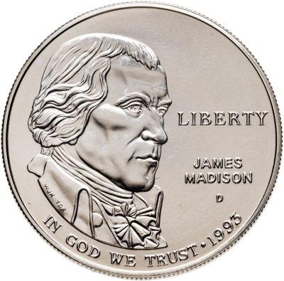 купить США 1 доллар (dollar) 1993 D Билль о правах, Джеймс Мэдисон знак монетного двора: "D" - Денвер