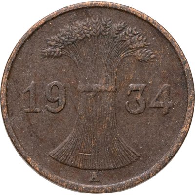 купить Германия 1 рейхспфенниг (reichspfennig) 1934 A знак монетного двора "A" — Берлин