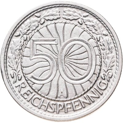купить Германия 50 рейхспфеннигов (reichspfennig) 1927, знак монетного двора "A" — Берлин