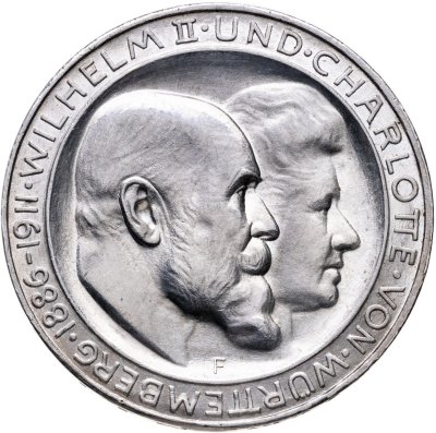 купить Вюртемберг 3 марки 1911 "25-летие свадьбы Вильгельма II и Шарлотты"