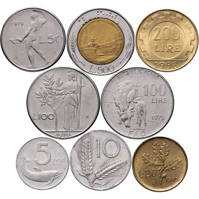 купить Италия набор 8 монет 1952-1998 (8 штук)