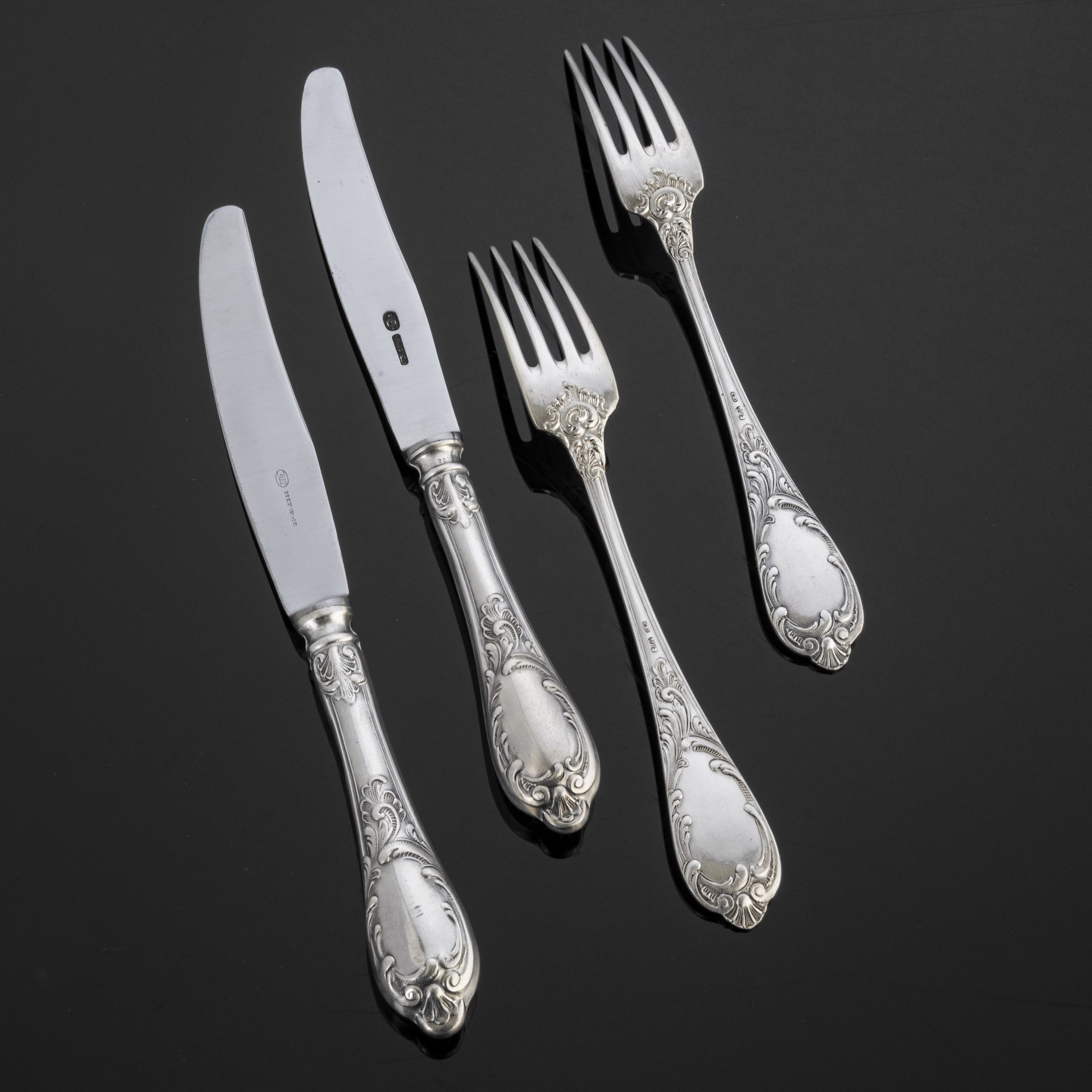 Набор на 2 персоны (вилка и нож), мельхиор (медь-никель