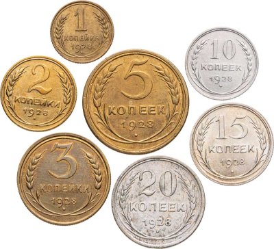 купить Набор монет СССР 1928 года ( 1, 2, 3, 5 ,10 ,15, 20 копеек ) ( 7 монет )