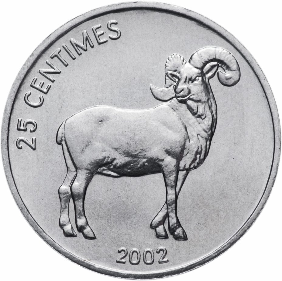 купить Конго 25 сантимов 2002 "Животные - Гривистый баран"