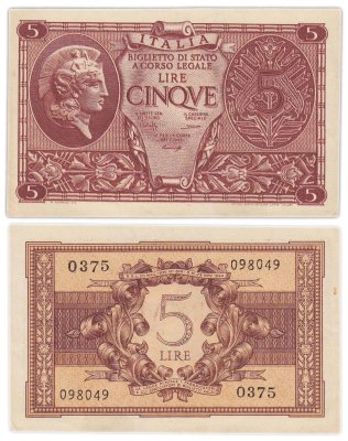 купить Италия 5 лир 1944
