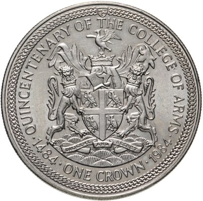 купить Остров Мэн 1 крона 1984 "500 лет Геральдической палате, Герб Великобритании"