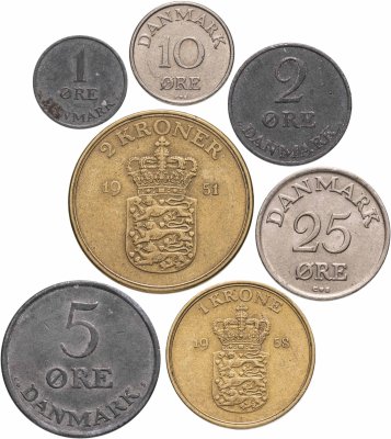 Купить Дания полный набор монет для обращения 1951-1959 (7 шт.)