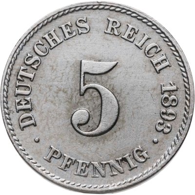 купить Германия 5 пфеннигов (pfennig) 1893 F знак монетного двора: "F" - Штутгарт