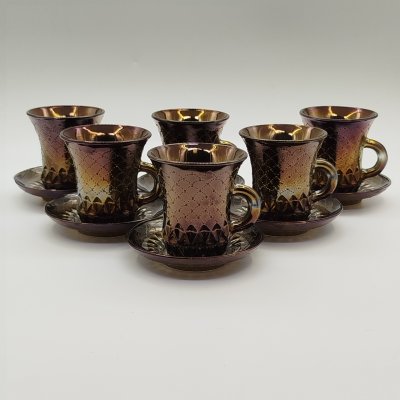 купить Набор из 6-ти кофейных пар с рельефным декором, стекло, пресс, Опытный стекольный завод, СССР, 1968-1999 гг.