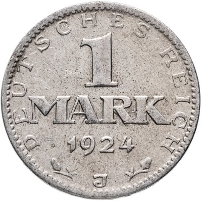 купить Германия 1 марка 1924, знак монетного двора "J" — Гамбург