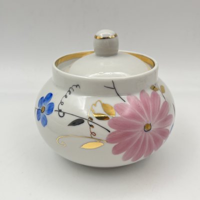 купить Сахарница с цветочным декором в виде астр, фарфор, роспись, золочение, Дулевский фарфоровый завод (Дулёво), СССР, 1968-1991 гг.