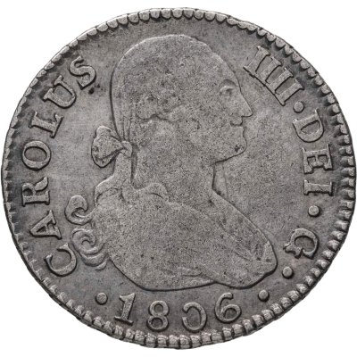 купить Испания 2 реала 1806 Король Карл IV, знак монетного двора "S" - Севилья