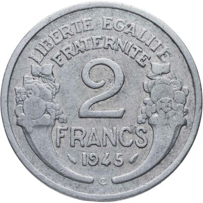 купить Франция 2 франка (francs) 1945 C знак монетного двора: "C" - Кастельсарразен