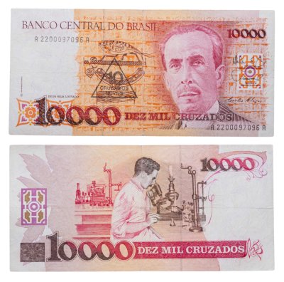 купить Бразилия 10 новых крузадо 1989, надпечатка на 10000 крузадо 1988