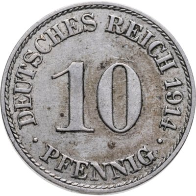 купить Германия 10 пфеннигов 1914 знак монетного двора: "A"